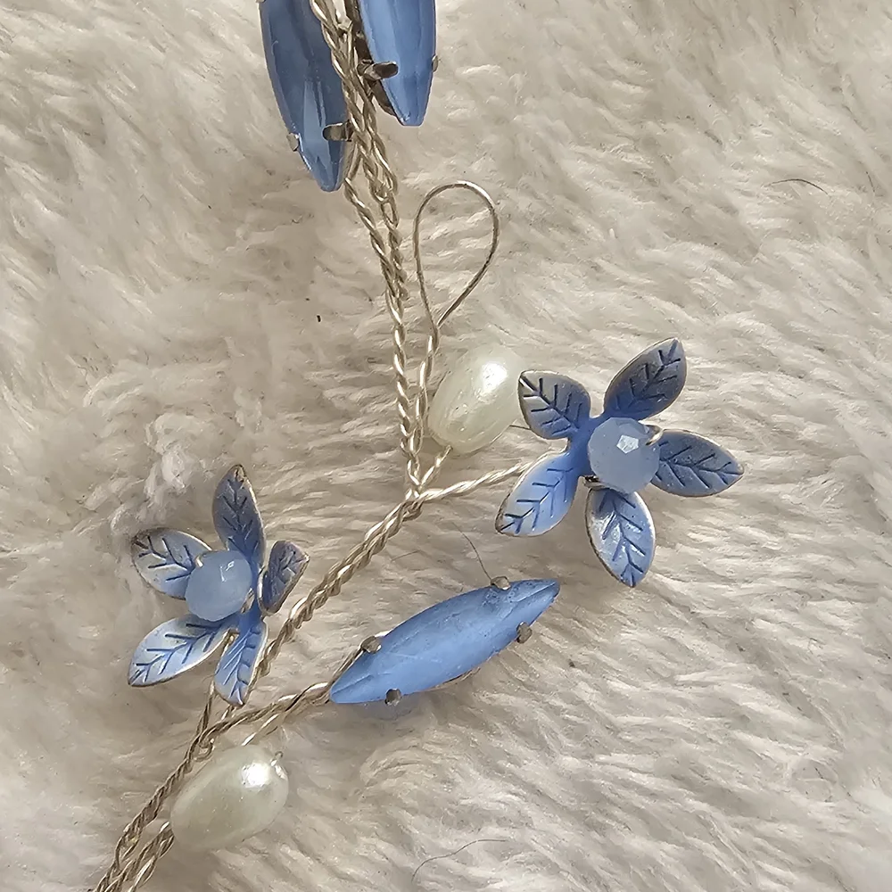 Handmade Dusty Blue, Pearl and Silver Floral Hair Vine